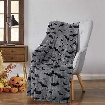 Kate Aurora Ultra Soft & Plush Gray & Black Spooky Halloween Bats Accent Throw Blanket - 50 in. W x 70 in. L