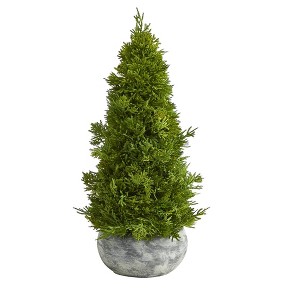 1.5ft Nearly Natural Unlit Cypress Cone Artificial Christmas Tree in Decorative Planter - 1 of 3