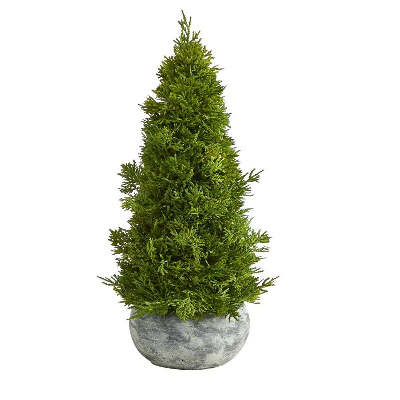 1.5ft Nearly Natural Unlit Cypress Cone Artificial Christmas Tree in Decorative Planter, 1 of 5