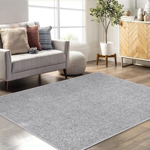 Modern Solid Textured Area Rug Machine Washable Stain Resistant Non-Slip Floor Cover Carpet - 1 of 4