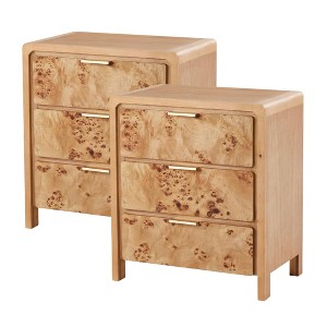COZAYH Farmhouse 3 Drawer Home Bedroom Nightstand w/ Burl Wood Finish, Set of 2 - 1 of 4