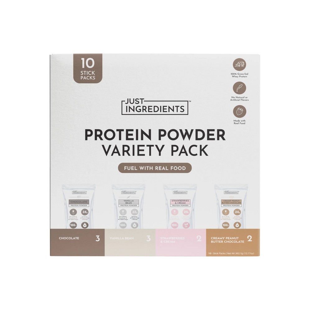 Just Ingredients Protein Powder Stick Variety Pack - 4 Flavors - 12.77oz/10ct
