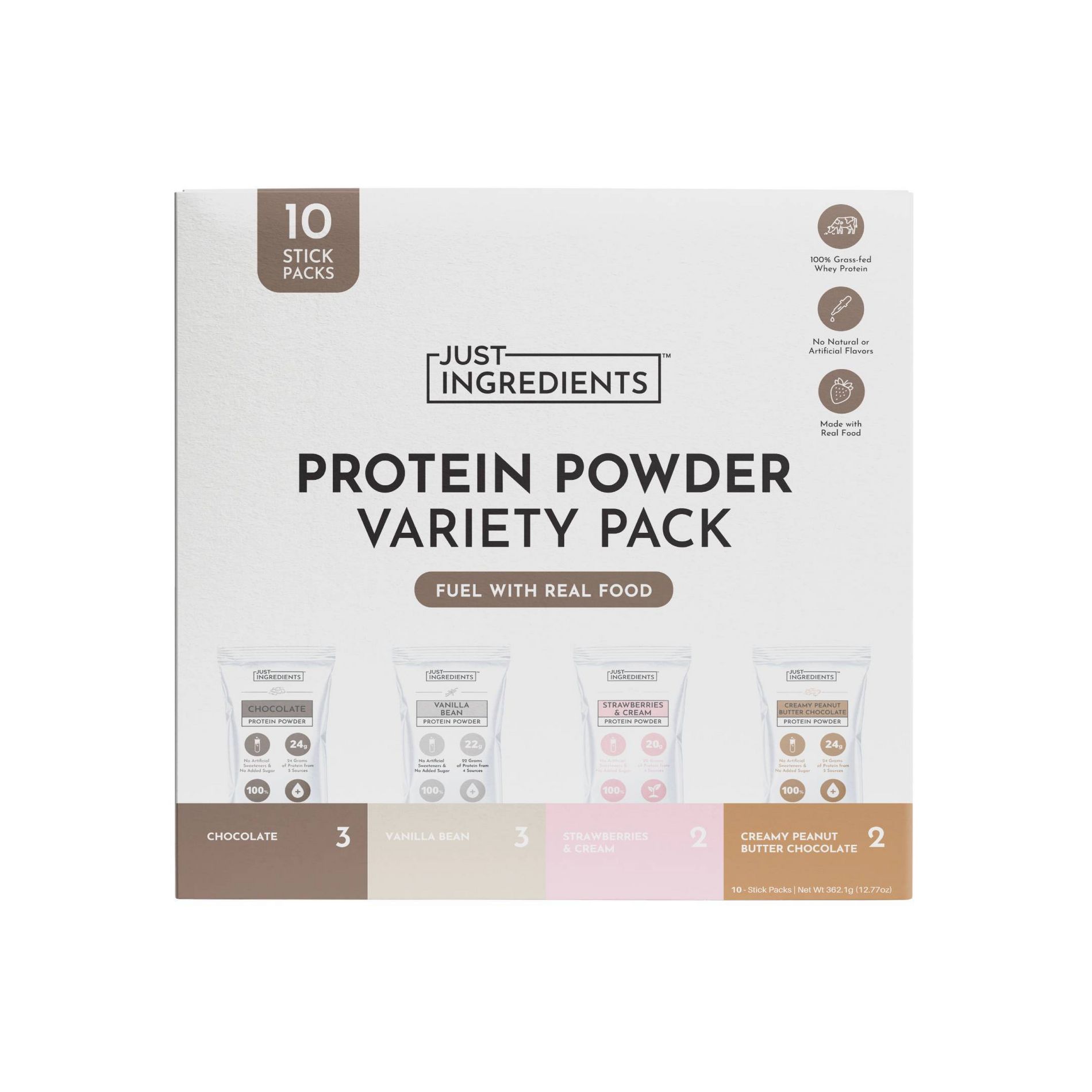 Just Ingredients Protein Powder Stick Variety Pack - 4 Flavors - 12.77oz/10ct