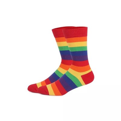 Rainbow Striped Pattern Socks from the Sock Panda (Men's Sizes Adult Large) - Red Trim