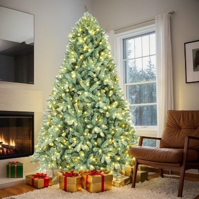 Resenkos Artificial 8ft Blue  Tint Christmas Tree with 3308 PE/PVC Mixed Branch Tips, 900L warm white led