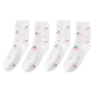 Anna-Kaci Women's 3 Pairs Knit Socks with Cute Cartoon Fruit and Animal Patterns Soft Stretch Fabric Ribbed Cuffs - 1 of 4