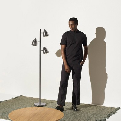 Jacob Adjustable 3-Light Nickel Floor Lamp with Google Assistant
