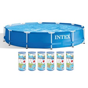 Intex 12' x 30" Metal Frame Set Swimming Pool with 530 GPH Pump & Filters 28211EH - 1 of 3