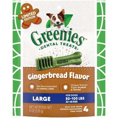 Greenies Gingerbread Flavor Large Size Dental Dog Treats - 6oz/4ct