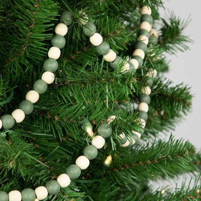 6' Green and Ivory Wooden Beaded Christmas Garland
