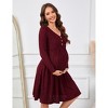 Maternity V Neck Knit Ribbed Dress Casual Long Sleeve Midi Sweater Dress with Pocket Photoshoot Baby Shower - 4 of 4