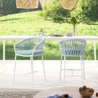 PAGED 27" Outdoor Dining Chairs Set of 2 Aluminum Frame Outdoor Chair with Barrel Back Design and Rope Weaving for Poolside, Balcony, Lawn, Blue