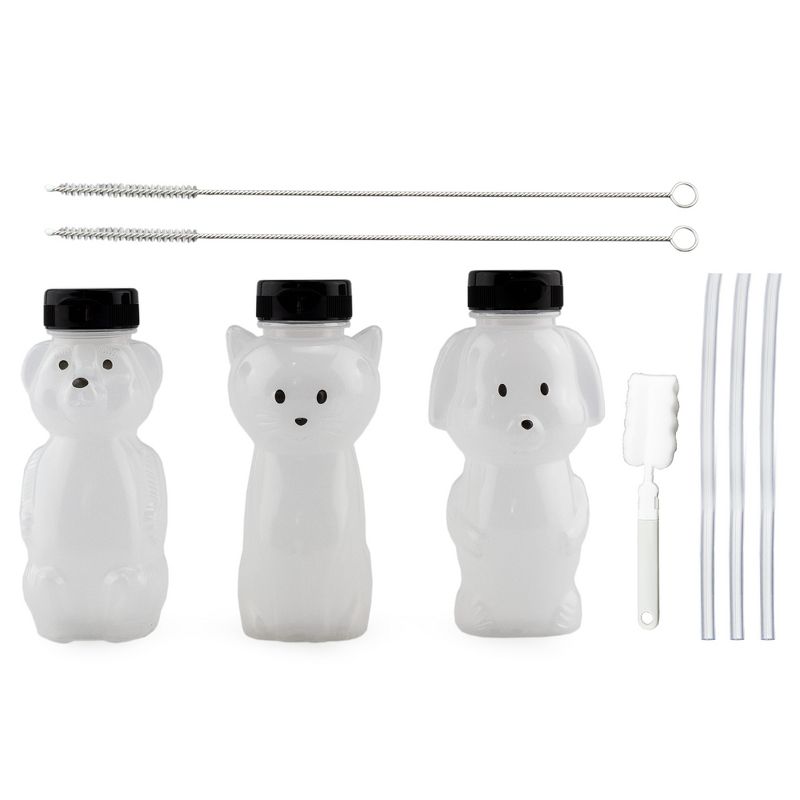 Darware Cat, Dog and Bear Straw Cups, 3pc Set; 8oz Therapy Sippy Bottles w/Flexible Straws, 1 of 9