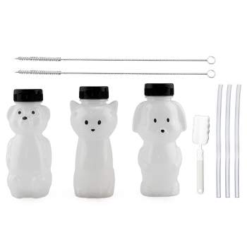 Darware Cat, Dog and Bear Straw Cups, 3pc Set; 8oz Therapy Sippy Bottles w/Flexible Straws