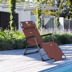 Okak 2-In-1 Folding Chaise Lounge Chair with Pillow & Pocket, Adjustable Collapsible Chair, Beach Chair for Patio, Lawn, Deck - 1 of 4