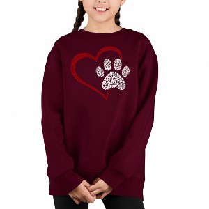 LA Pop Art Paw Heart - Girl's Word Art Crewneck Sweatshirt - 1 of 4