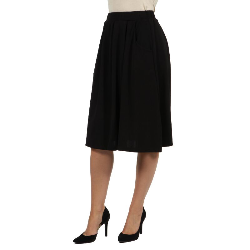 24seven Comfort Apparel Women's Classic Knee Length Black Skirt, 2 of 5