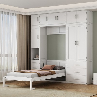 NicBex Twin Size Murphy Bed Modern Foldable Wooden Bed Frame with Drawers, Lockers, and Wardrobes for Bedroom, No Box Spring Required