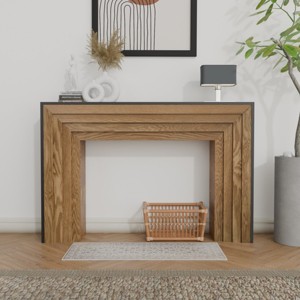 Modern Narrow Wood Console Table with Black Woodgrain Top, Slim Accent Table for Entryway, Hallway, or Behind Sofa-The Pop Home - 1 of 4