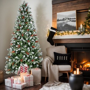 Resenkos Artificial 4ft Green Christmas Tree with 747PE/PVC Mixed Branch Tips,Red fruit and Pine cone - 1 of 4