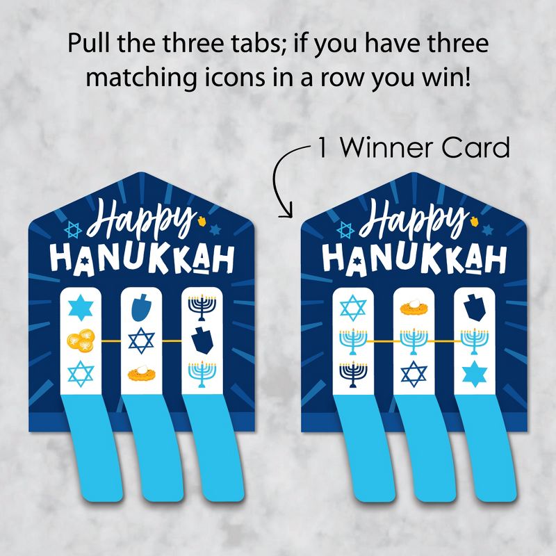 Big Dot of Happiness Hanukkah Menorah - Chanukah Holiday Party Game Pickle Cards - Pull Tabs 3-in-a-Row - Set of 12, 3 of 7