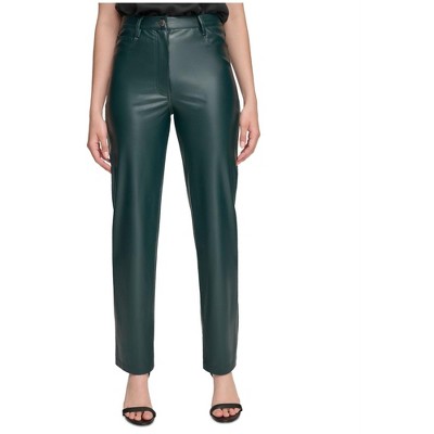 Calvin Klein Womens Faux Leather Cropped Casual Trouser Pants