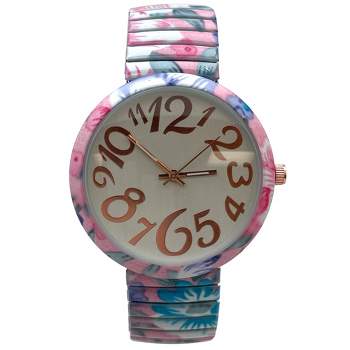 Olivia Pratt Big Dial Easy Reader Watch Floral Elastic Stretch Band Wristwatch Women Watch