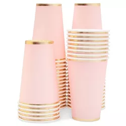 Juvale 50-Pack Light Pink Disposable Paper Cups with Gold Foil 12 oz Party Supplies