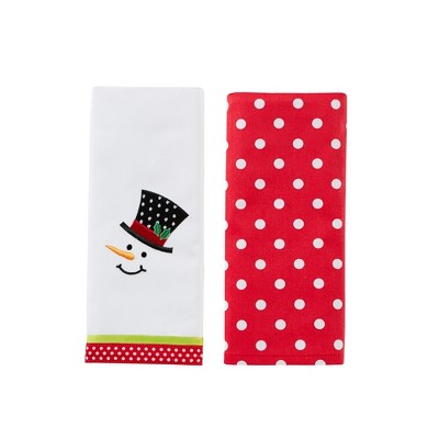 SKL Home Snowman Face Embroidered Design Cute 2-Piece Twill Dish Towel Set 16x26", Multi