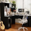 Aheaplus L Shaped Corner Desk with Hutch, Computer Desk Workstation with Charge Station and File Cabinet - Black - 4 of 4