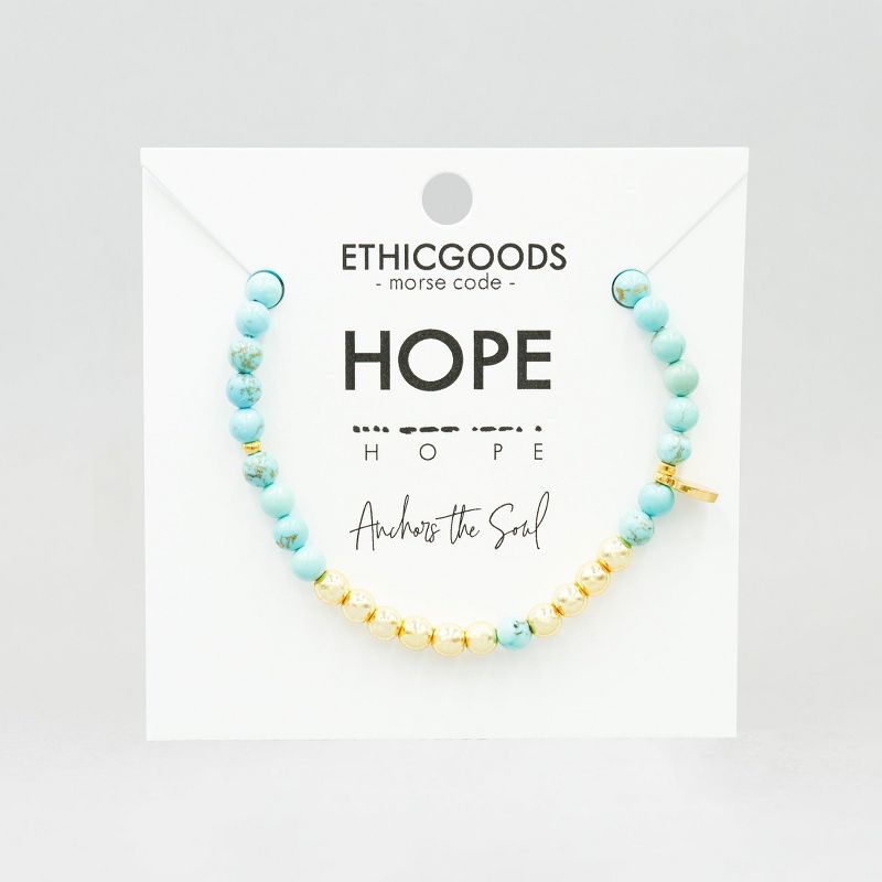 ETHIC GOODS Women's 4mm Gold Morse Code Bracelet [HOPE] - Gold & Turquoise, 3 of 5