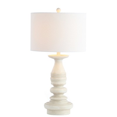 Jareth White Wash Traditional Table Lamp Set with Cotton Shade