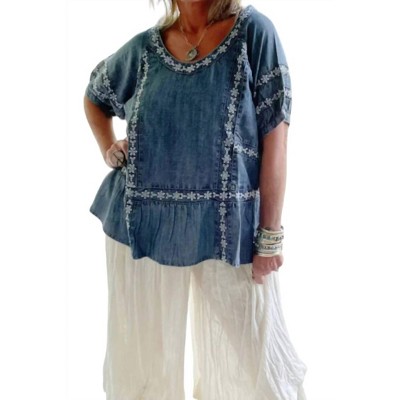Women's Patchwork Skies Embroidered Top - Jaded Gypsy
