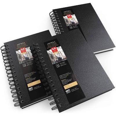 Arteza Mini Sketchbook, 3.5 inch x 5.5 inch, 88 Pages of Paper - 2 Pack, Black