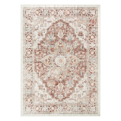 Lahome  Large Floral Border Contrast Short Pile Velvet Rectangular Indoor Area Rug