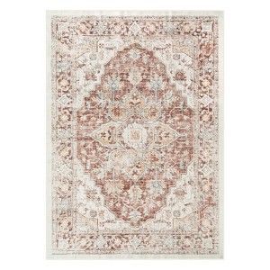 Lahome  Large Floral Border Contrast Short Pile Velvet Rectangular Indoor Area Rug - 1 of 4