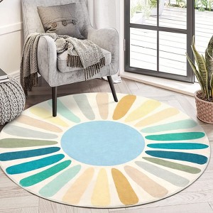 Boho Rugs Washable Kids Rug Non Slip Nursery Rug Low Pile Floor Mat Soft & Non-Shedding Sunshine Carpet Colorful Rainbow Printed Indoor Rugs - 1 of 4