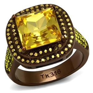 Slickblue Women's Engagement Ring, Square Topaz CZ with Yellow Halo, Coffee IP Finish, Stainless Steel, Sizes 5–10 - 1 of 4
