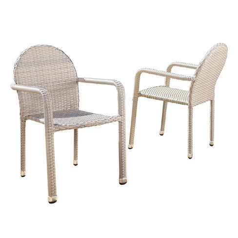 Aurora 2pk Wicker Armed Stacking Chairs Chateau Gray