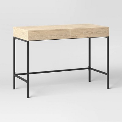 Loring Wood Writing Desk with Drawers and Charging Station Oak - Threshold™