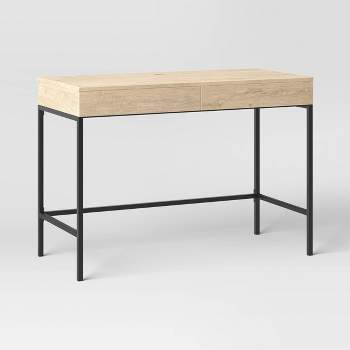 Loring Wood Writing Desk with Drawers and Charging Station Oak - Threshold™