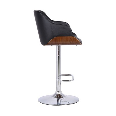 Toby Black Faux Leather Adjustable Swivel Walnut Bar Stool