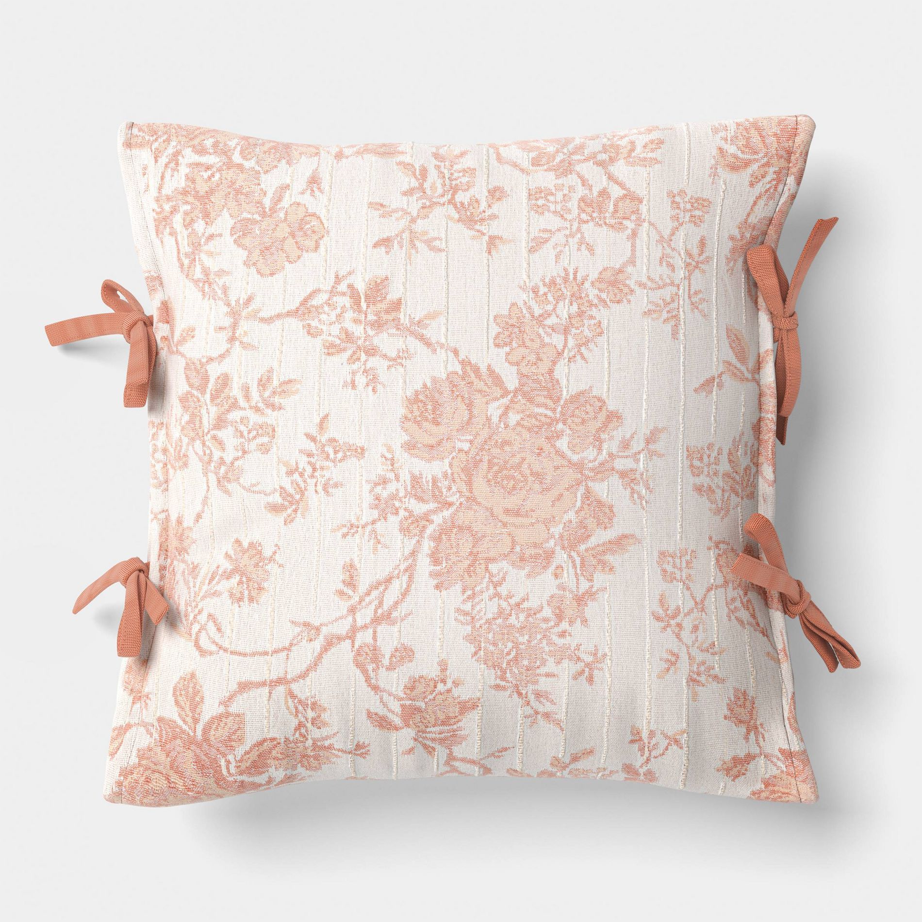 18"x18" Woven Stripe Side-Tie Outdoor Patio Throw Pillow Pink - Threshold™ designed with Studio McGee