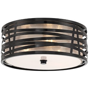 Possini Euro Design Cassia Modern Industrial Ceiling Light Flush Mount Fixture 15" Gloss Black 3-Light Champagne Shade for Bedroom House - 1 of 4