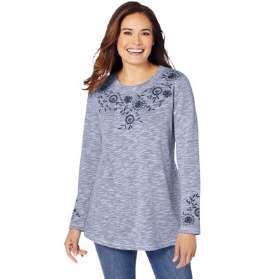 Woman Within Plus Size Floral Embroidered Sweatshirt Tee