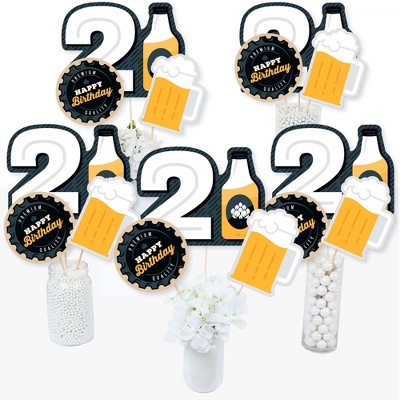 Big Dot of Happiness Cheers and Beers to 21 Years - 21st Birthday Party Centerpiece Sticks - Table Toppers - Set of 15