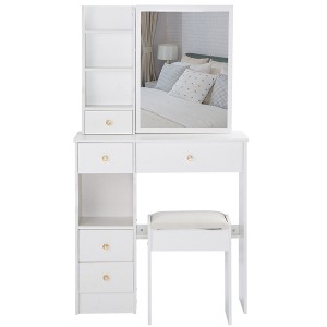 Kumasinova 29" Vanity Table with Stool,Makeup Vanity Desk with (Lights&)Sliding Mirror,Makeup Desk( with 2AC+2USB Outlet,Hair Dryer Holder)Small Space - 1 of 4