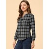 Allegra K Women's Casual Plaid Blouse Button Up V-Neck Long Sleeve Western Shirt - 4 of 4