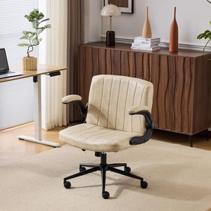 VINGLI Criss Cross Chair with Adjustable Flip-Up Arms,Cross Legged Chair with Wheels, Extra Wide Office Chair,PU Leather - 1 of 4