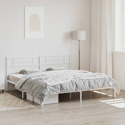 vidaXL Metal Bed Frame with Headboard White 76 in.x79.9 in. King